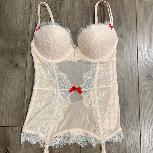Victoria’s Secret Peach Lace Push Up Garter Corset‎ Slip Size 34C - Picture 4 of 13